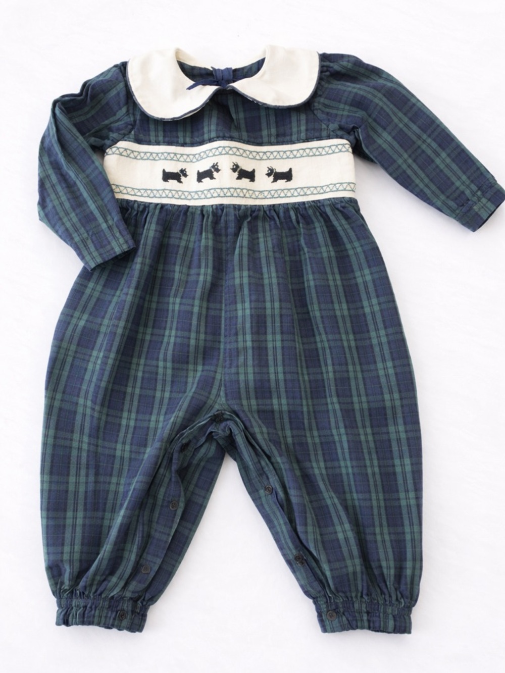 Vintage Strasburg 3T Plaid Embroider Scottie Dog Smock Holiday Peter Pan Collar